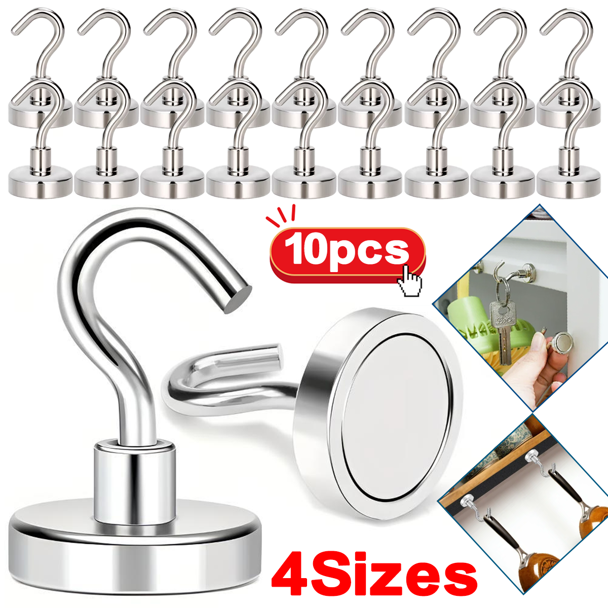 Kitchen Appliances Holder - 10pcs Premium Stainless Steel Magnetic Hooks