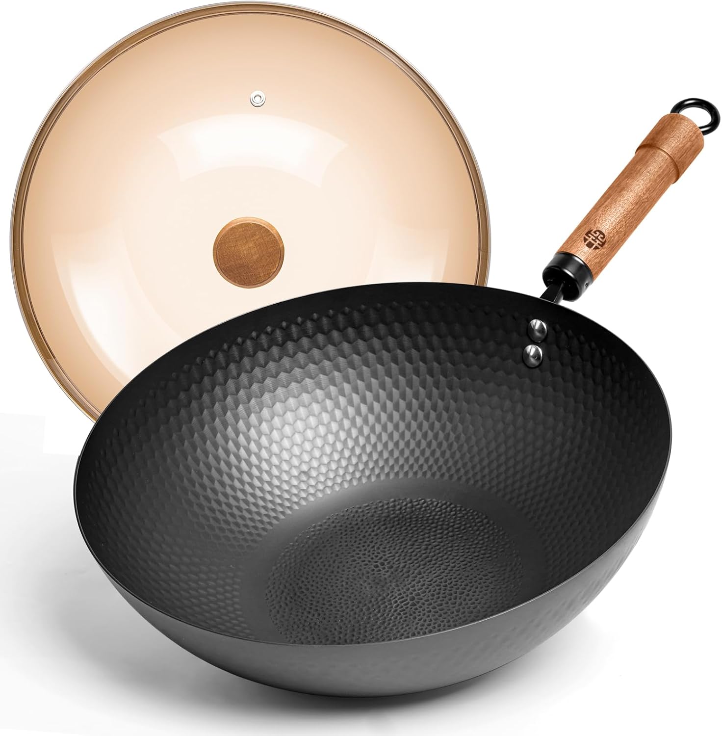 Wok Electric Flat - Carbon Steel Wok Pan with Lid,