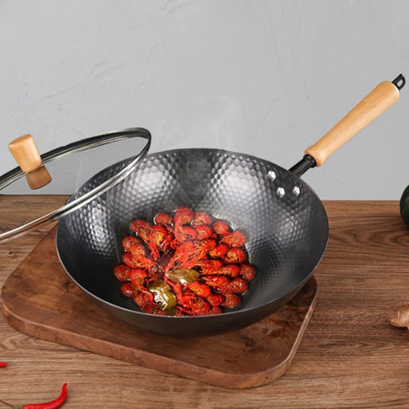 Wok Electric Flat - 32cm Carbon Steel Wok Pan,No Coated