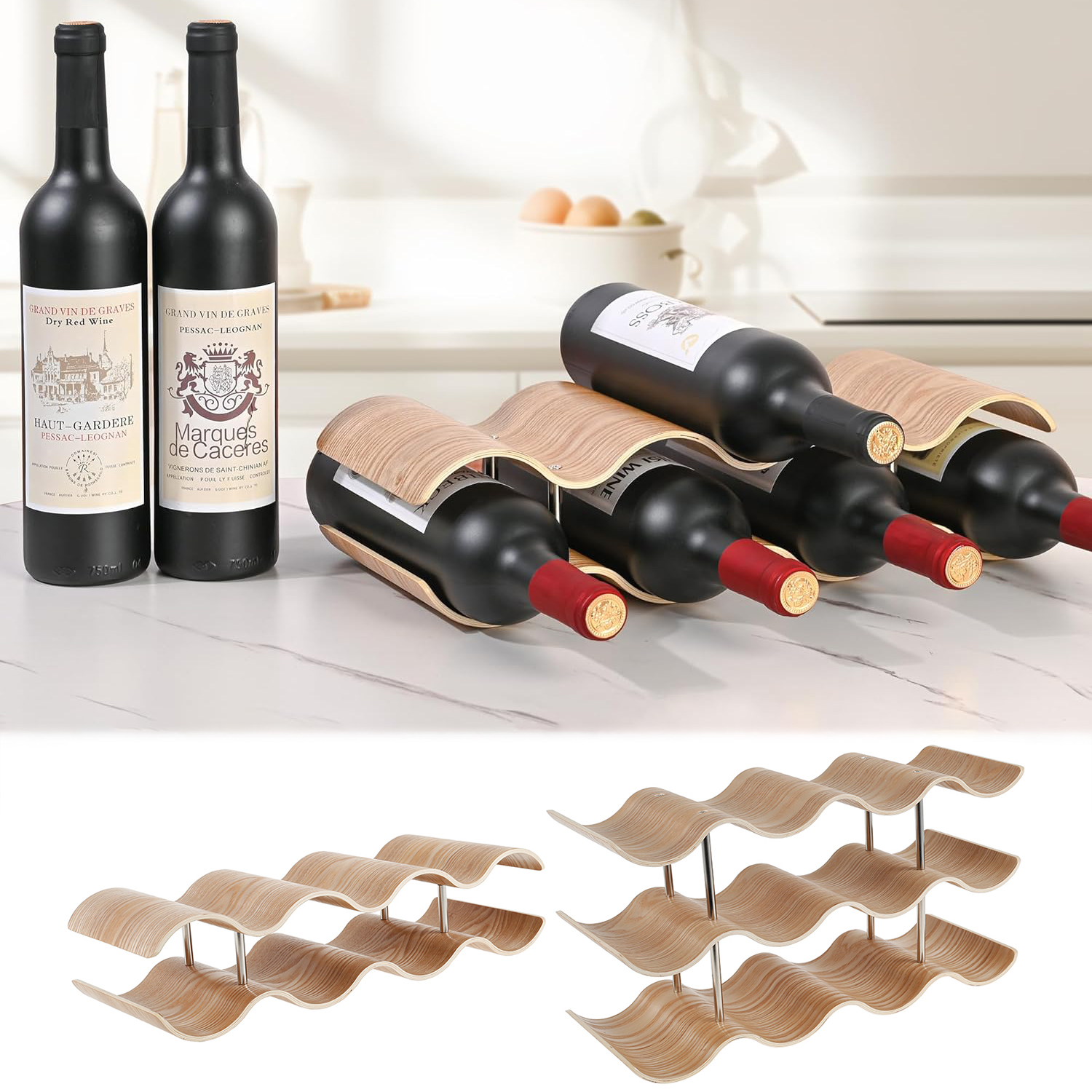 2/3-Tier Wooden Wine Rack Wavy - Kitchen Appliances Holder avis et prix