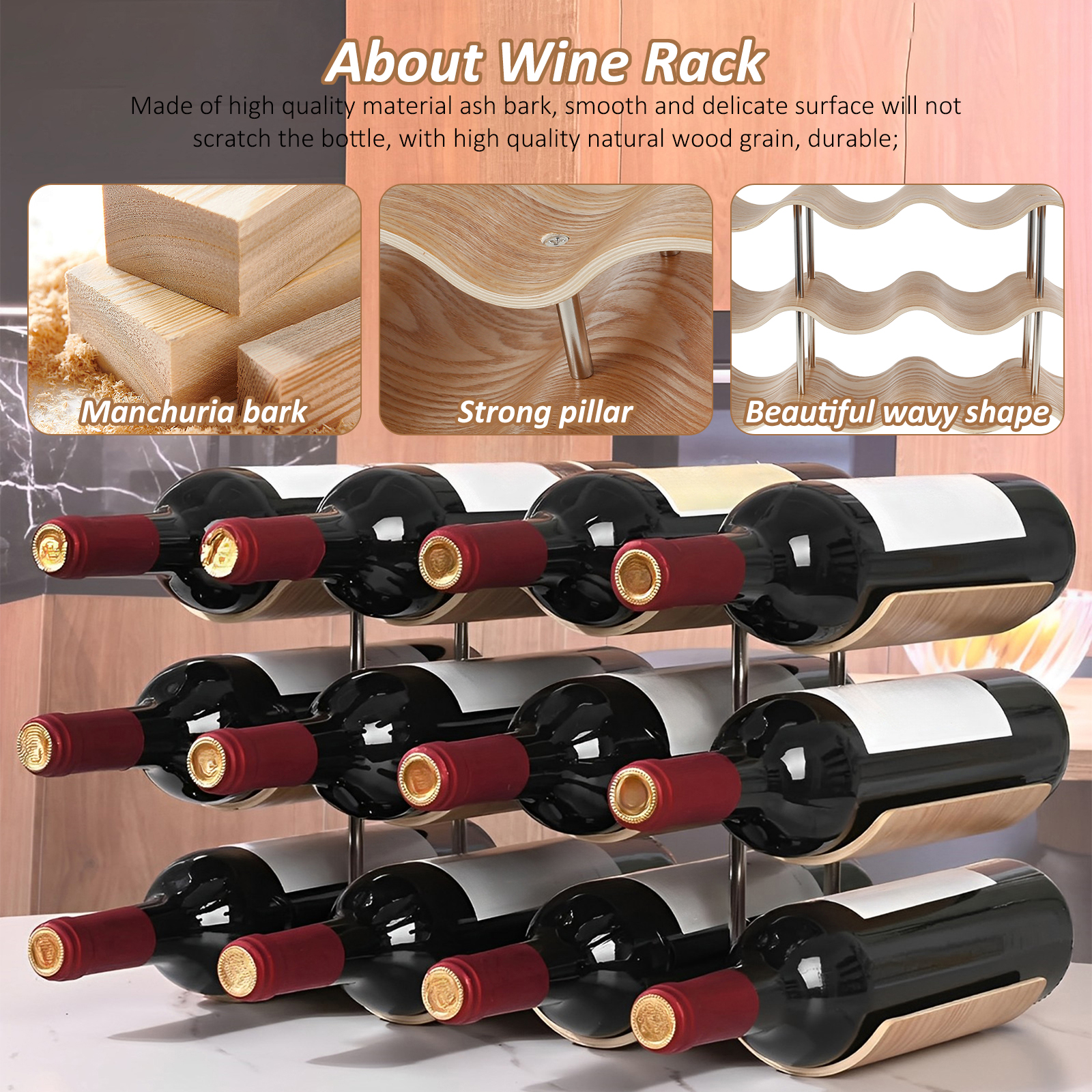 2/3-Tier Wooden Wine Rack Wavy - Kitchen Appliances Holder avis et prix