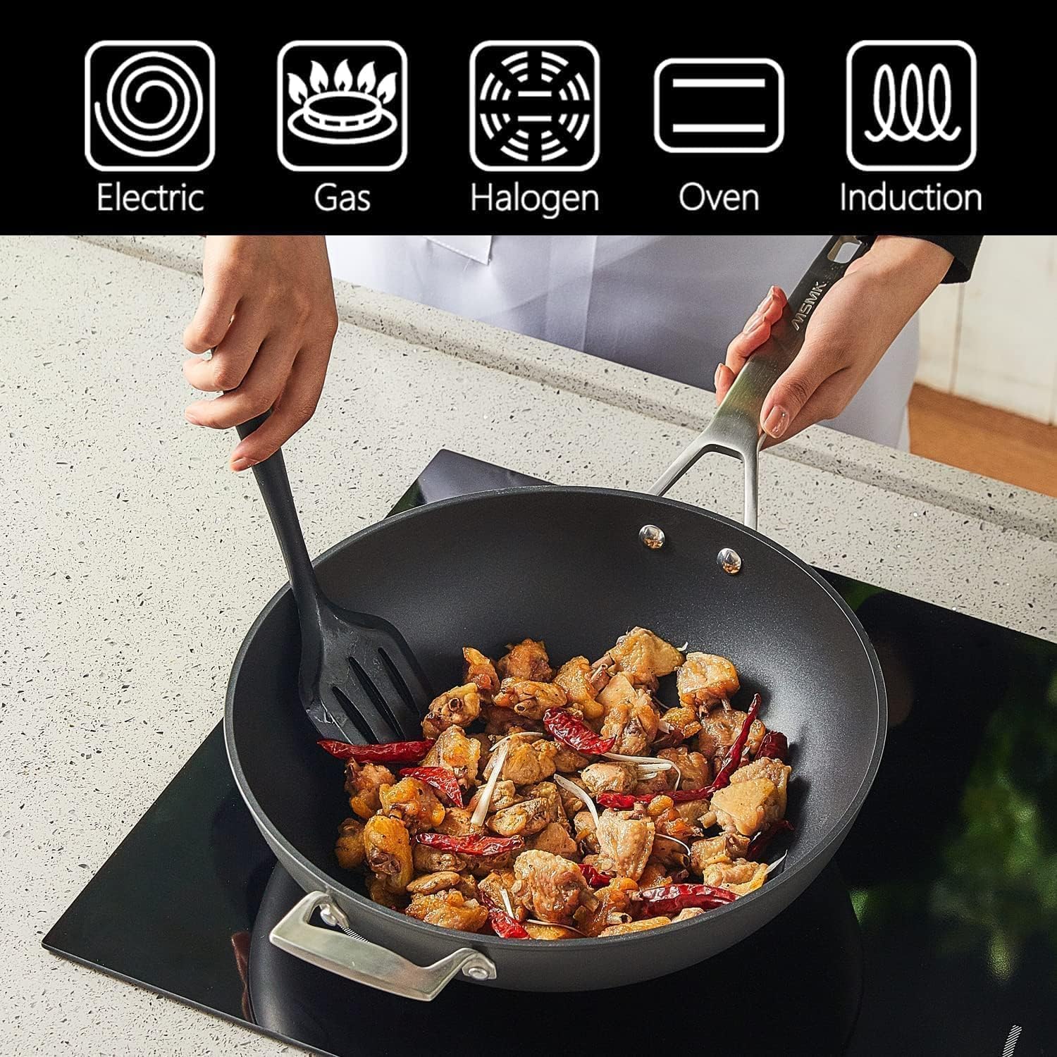 12.5 Inch Nonstick Wok Pan wit - Wok Electric Flat avis et prix