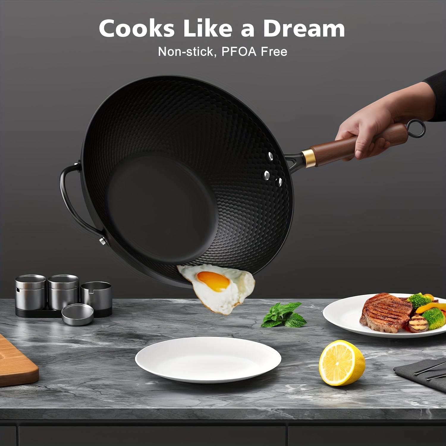 1 Set Cast Iron Wok with Lid-  - Wok Electric Flat avis et prix
