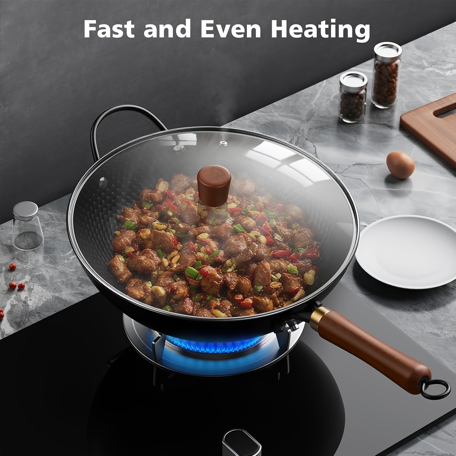1 Set Cast Iron Wok with Lid-  - Wok Electric Flat avis et prix