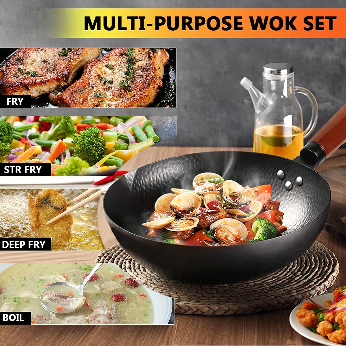 14 Piece Carbon Steel Wok Pan  - Wok Electric Flat avis et prix